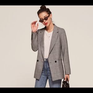 Reformation Gingham 100% Linen Lazer Blazer